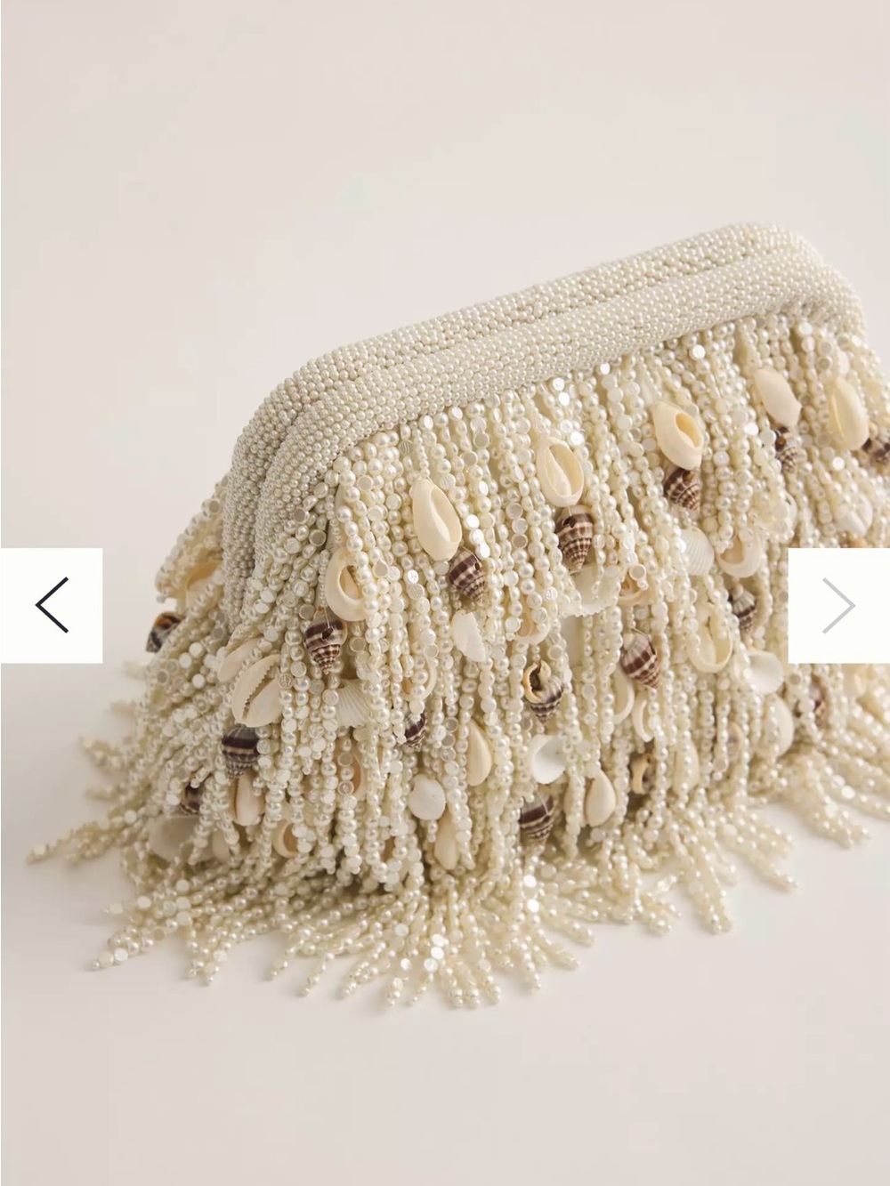 Anthropology Celandine Beaded Shell Fringe Clutch – Cream & Shell
